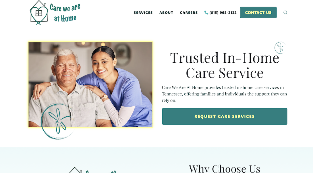 Image of Care we are at Home's new website's home page.